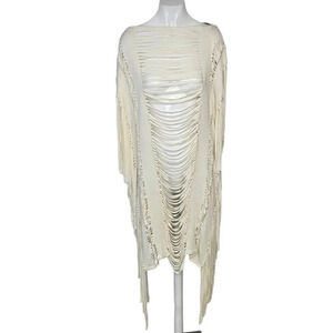 Herve  Leger Womens Bregi Swim Cover Up Dress Size XS/S Alabaster Fringe Draped
